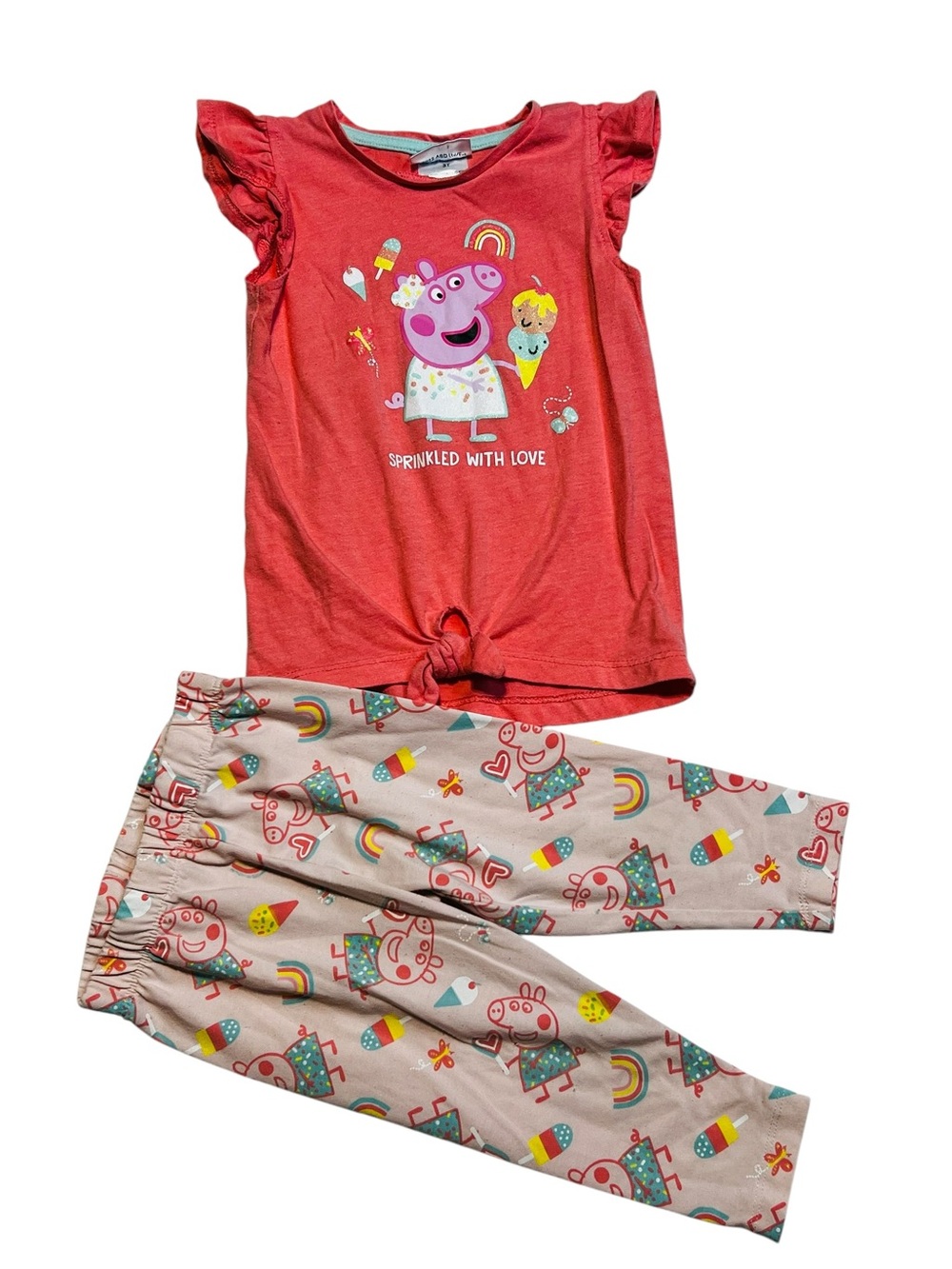Peppa‎ Pig Red Knot-Front Top with Cream Printed Leggings Kids Pajama Set